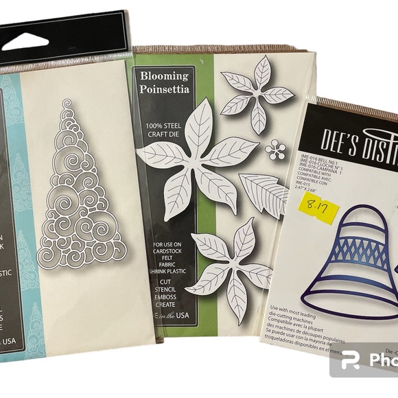 Lot of 3 Steel Craft Die Winterland Tree, Bell, Blooming Poinsettia - Picture 1 of 7